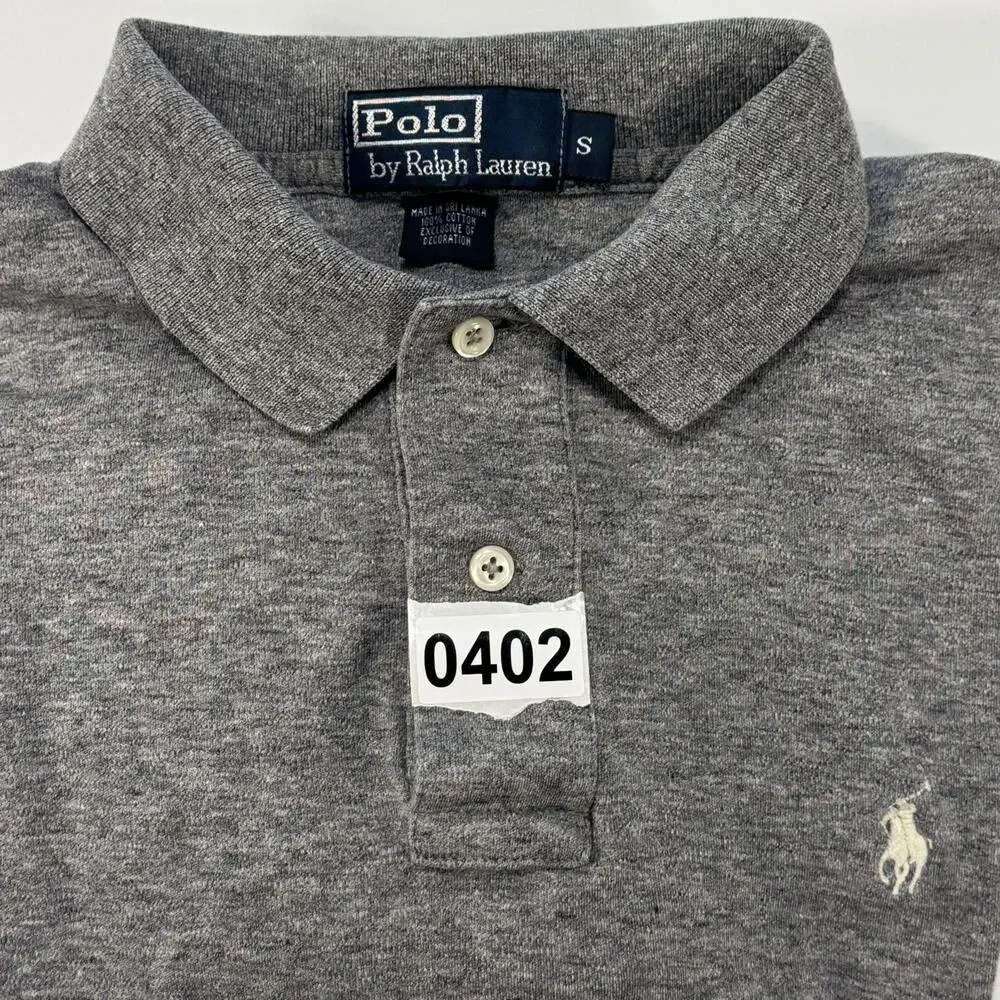 VTG Polo Ralph Lauren Slim Fit Short Sleeve Polo Mens S Gray Cotton White Pony